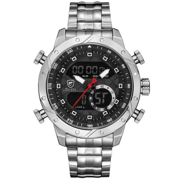 Snaggletooth Shark Sport Montre Lcd Date Automatique Alarme Bande En Acier Chronographe Double Temps Hommes Relogio Quartz Montre-Bracelet Numérique sh589 Y2456