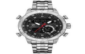 Snaggletooth Sport Watch LCD Auto Date Alarm Band Steel Band Chronograph Dual Time Men Relogio Quartz Digital Wristwatch Sh589 Y4900719