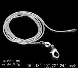 Cadena de serpiente 100 Uds. Collar de cadena de serpiente lisa de Plata de Ley 925 cierres de langosta cadena tamaño de joyería 1mm 16 pulgadas --- 24 pulgadas