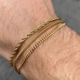 Pulseras de cadena de serpiente para hombres y niños, pulsera de eslabones de oro amarillo de 14 quilates resistente al agua, pulsera informal elegante, ajustable