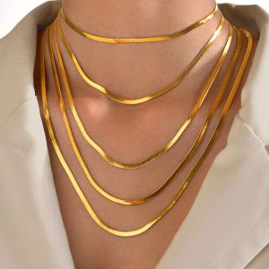 Collar de cadena de serpiente, collar de espiga de oro amarillo de 14 k ajustable, joyería apilable en capas