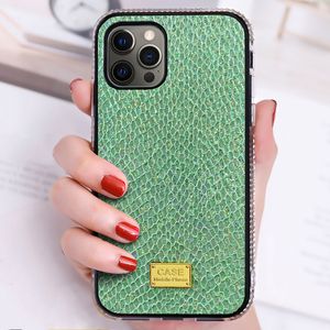 Snake-effect lederen Rhinestone Phone Cases voor iPhone XR XS Max 15 14Plus 13 Pro 12 Mini 11 8 Luxe glanzende glinsterende glitterbehuizing Samsung S23 Ultra Note10 aanpassen