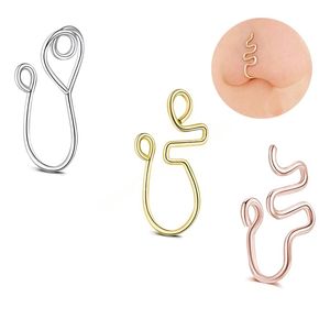 Faux anneau de nez serpent, Clip sur le nez, sans fil de perçage, spirale Tragus, fausse narine, boucles d'oreilles simples, couleur or argent, bijoux