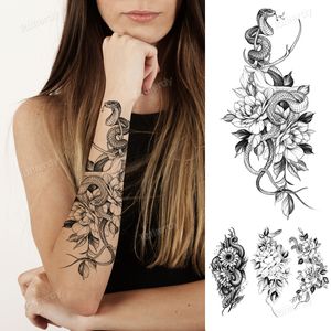 Snake Flower Rose Tijdelijke Tattoo Sticker Pioen Waterdicht Tattoos Zonnebloem Armband Body Art Arm Nep Mouw Tattoo Vrouwen Meisje