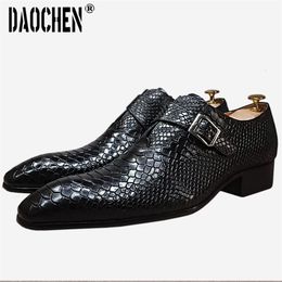 Snake Men S Prints Dress Formele Casual Black Brown Monk Loafers kantoor bruiloft leerschoenen mannen dre print caual loafer schoen