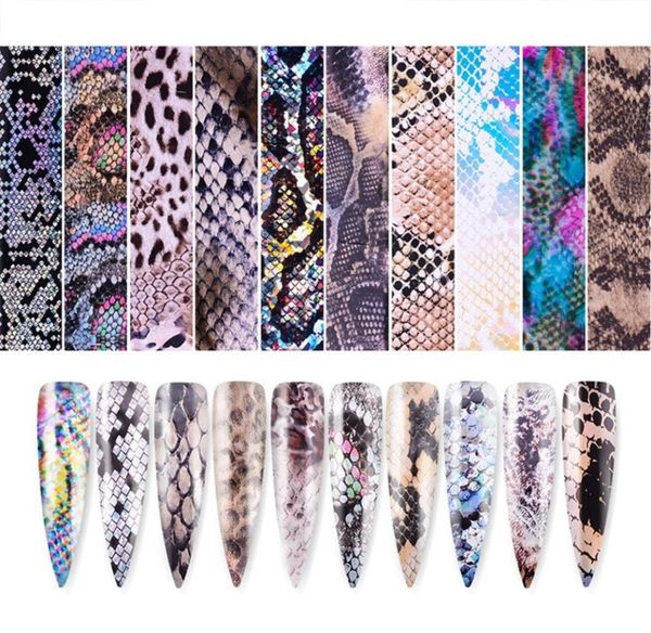 Serpent Nail Foil Sticker Set Serpentine Leopard Print Sliders Adhésif Feuille de transfert d'eau Vernis à ongles Nail Art Autocollant Decal Manic2199286