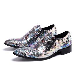 Motif serpent hommes chaussures en cuir discothèque fête chaussures habillées formelles bout pointu chaussures homme d'affaires