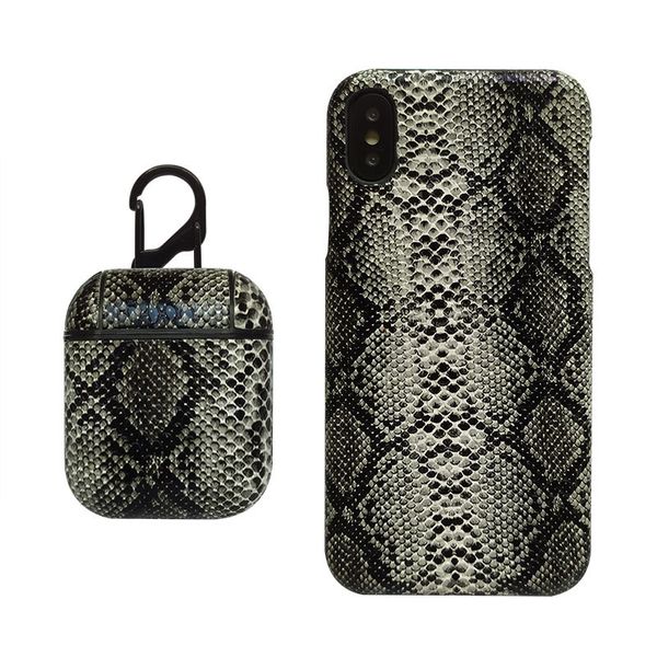 Étui et téléphone portable en peau de serpent, boîte de protection sans fil, écouteurs Bluetooth avec crochet pour Iphone XS 8