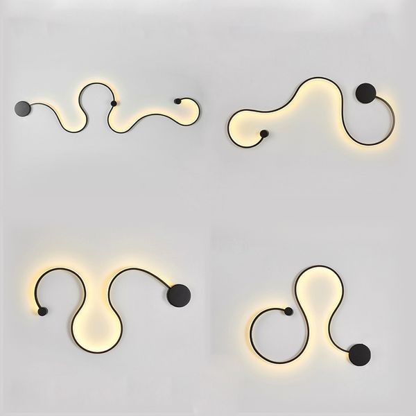 Lámpara Led de pared blanca y negra con forma de serpiente, iluminación decorativa para sala de estar, dormitorio, cabecera, hogar, línea minimalista