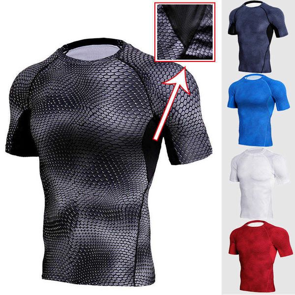 Camisa de compresión de manga corta de serpiente Hombres Jerseys de secado rápido Rashguard Hombre Gimnasios Ropa Fitness Tank Camisetas de hombre MMA 210629