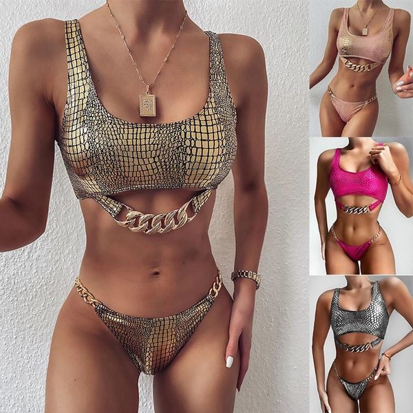 Peau de serpent Sexy Bikini Femme Or Effet Maillots De Bain Femmes Push Up Sexy Bikini Ensemble Maillot De Bain Femmes Brésilien Brésilien