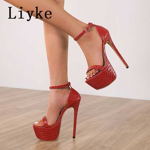 Snake Super Liyke High Red Thin Print Talons sexy Plateforme Sandals Fashion Open Toe Ankle Bouton STRAP STRIPP SHOINS FEMMES POMMES T221209 667