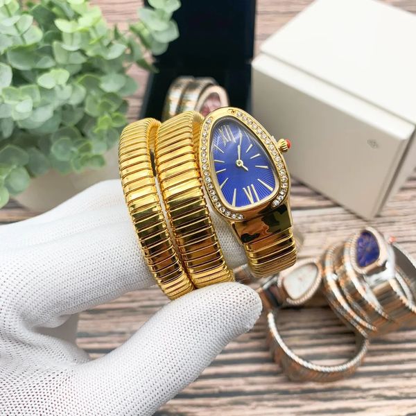 Reloj en forma de Snake En forma de anillo de acero Diamond Inlaid WomenWatch Classic Quartz Watch Gold Luxury Watch Designer Watches Searts con Diamond Womens Watch