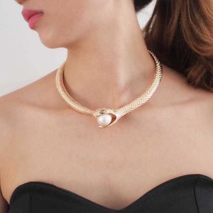 Slang met imitatie parel gebogen bar ontwerp hals kraag choker ketting vrouwen partij sieraden gouden zilveren kleur ukmoc