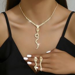 Slangachtige Bruids Bruiloft Ketting Oorbellen Sieraden Set Klauw Zirkoon Ketting Hart Strass Slangvorm hanger Mode Vrouwen bruidsmeisje fotografie ACC