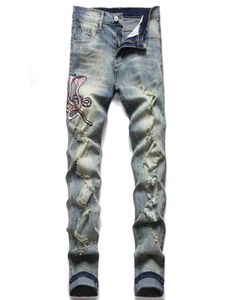 Serpents brodés masculins skinny slim slim jeans jeans hommes mode masculine de rue mot à moto jean mens concepteur3857071