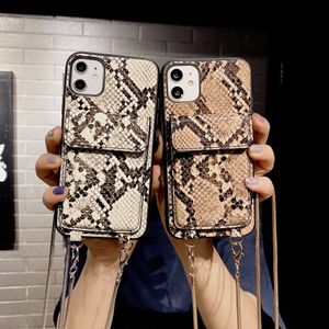 Snakeskin Pattern Cases Strap Cord Telefoonhoesje voor iPhone 12 Mini 11 13 PRO MAX XR X 7 8 Plus SEE2020 Kaart Pocket Crossbody Portemonnee Cover