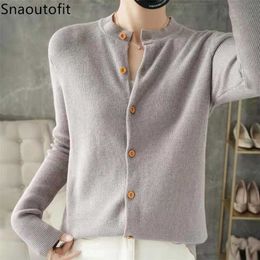 Snaoutofit dames trui, ronde hals wollen cardigan, gebreide basis, effen kleur, Koreaanse versie, losse jas, speciale prijs 211221