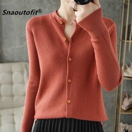 Suéter de mujer Snaoutofit, cárdigan de lana con cuello redondo, base de punto, color sólido, versión coreana, chaqueta suelta, precio especial 211103