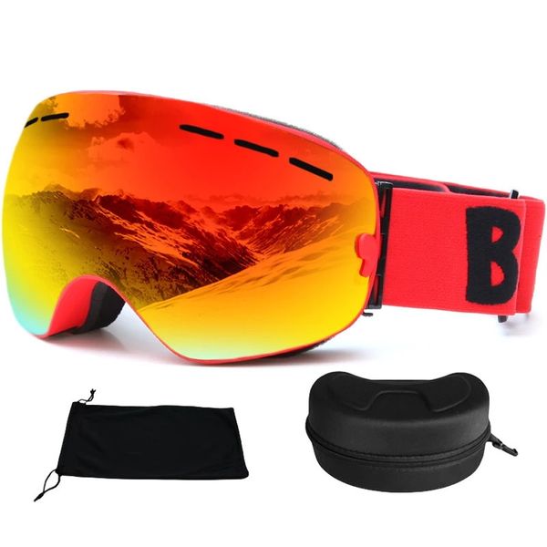 Snap-on Double couche lentille PC Ski Anti-buée UV400 Snowboard lunettes hommes femmes Ski étui à lunettes 240109