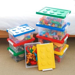 Caja de almacenamiento de juguetes apilable transparente a presión, caja de almacenamiento de bloques de construcción para niños, caja de juguetes Lego divertida para niños