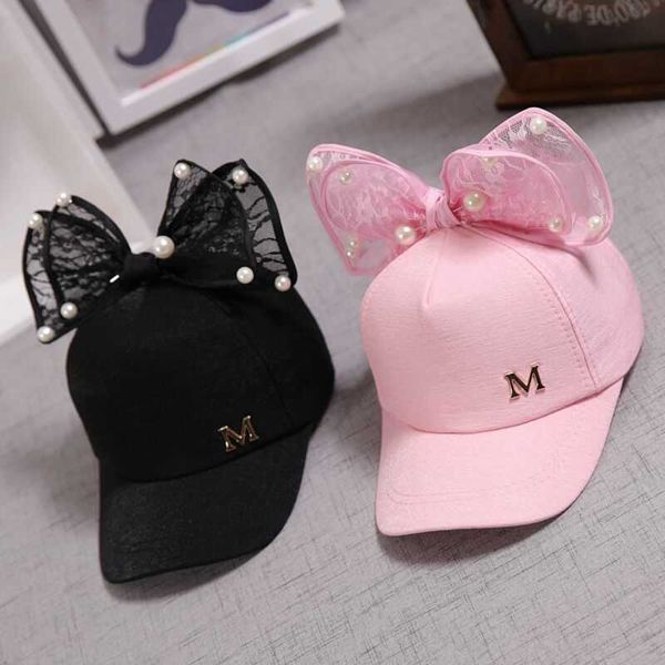 Snapbacks Mignon Enfants Mesh Cap Printemps Été Enfants Casquette De Baseball Filles Snapback Hip Hop Caps Lapin Oreille Perle Grand Arc Enfants Chapeau De Soleil P230515