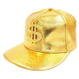 Snapbacks DoitBest Metal Golden Dollar Style Mens Baseball Cap Hiphop Cap Leather verstelbare snapback -hoeden voor mannen vrouwen G230508