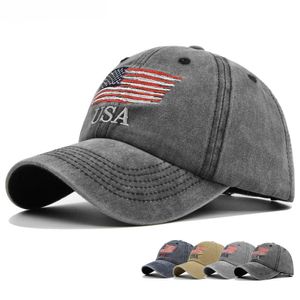 Snapbacks vier kleuren denim stijl noodlijdende katoenen honkbal petten borduurwerk VS vlag Trucker cap vrouwen mannen hiphop papa honkbal hoeden p230512