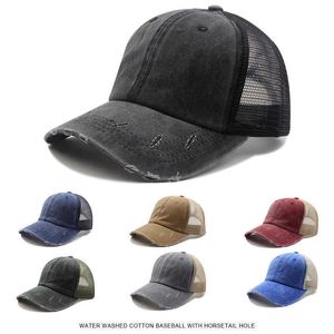 Snapbacks Foux Baseball Caps Vrouwen zomer herfst lente mesh ademende paardenstaart pure kleur verstelbaar oud washol 2022 nieuwe G230508