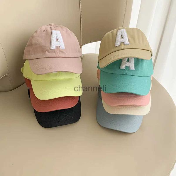 Snapbacks letra coreana A bordado niños gorra de béisbol color caramelo verano bebés niños niñas visera gorras ajustable niños playa sombrero YQ231205