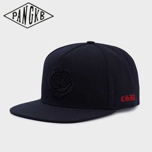 Snapbacks Pangkb Brand Black Flower Cap Fashion Floral Street Dance Snapback Hat voor mannen Vrouwen Volwassen Outdoor Casual Sun Baseball Cap Bone 0105