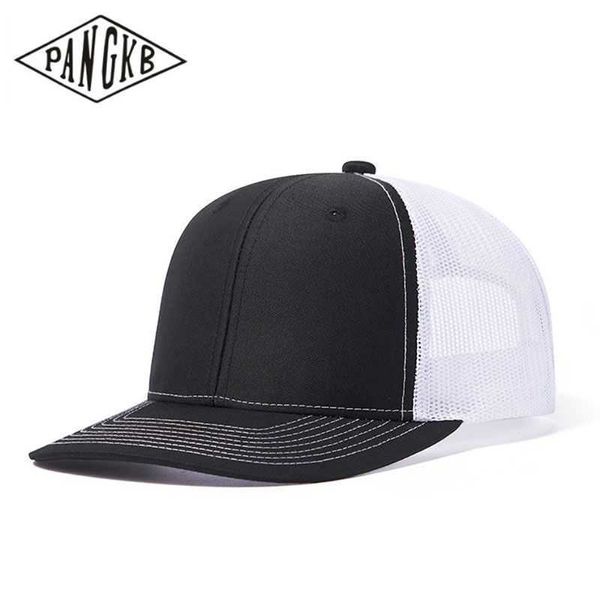 Snapbacks PANGKB Marca en blanco Negro Gorra blanca de alta calidad de malla sólida transpirable snapback sombrero adulto deportes al aire libre gorra de camionero al por mayor 0105