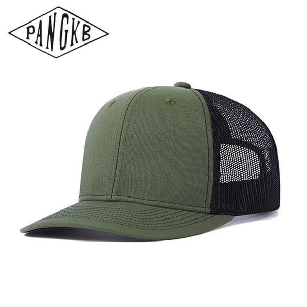 Snapbacks PANGKB Marca en blanco Gorra verde militar malla negra sólida gorra snapback transpirable deportes al aire libre para adultos gorra de camionero de playa al por mayor 0105