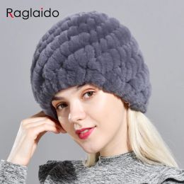 Snapbbgrs Rabbit Winter Fur Hat pour femmes Russian Russian Fur tricot Cap Headgea Hiver Chapeaux de bonnet chaud