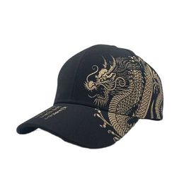 Snapbacks Gorra de béisbol unisex Negro Gorra de estilo chino ajustable Estampado de dragón Casual Snapback Bone Hip Hop Hat G230508