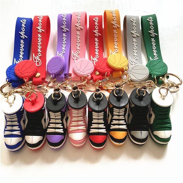 Sneaker Chaussures de basket-ball Porte-clés Sangles Sac Pendentifs Accessoires 3D Stéréo Chaussures de sport PVC Porte-clés Pendentif Sac de voiture Cadeau 9 couleurs