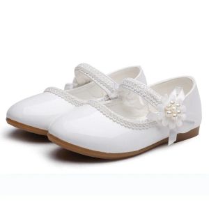 Baskets 1 2 3 4 5 6 7 ans Nouvelles enfants de fleur petites filles chaussures en cuir perlé blanc pour les filles pour enfants mariage chaussures de robe princesse
