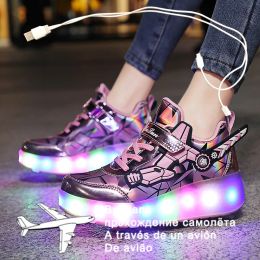 Sneakers 2020 Nieuwe USB -lading LED kleurrijke kinderen kinderen mode sneakers met twee wielen rollen skate schoenen jongens meisjes schoenen 03