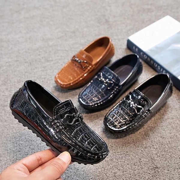 Sneakers 2022 Boys Smooth Leather Shoes Party Mariage Showcase Childrens Fashion Pure Black Smooth Childrens Mocha Chaussures Q240506