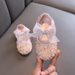 Sneakers Ainyfu Sepatu Kulit Berpayet Anak Anak Baru Tunggal Ikatan Simpul Berlian Imitasi Putri Perempuan Pernikahan Bayi Fashion 230329