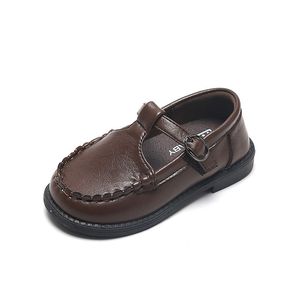 Sneakers herfst jongens lederen schoenen massieve kleur baby meisje platte hakken zachte bodem kinderen jurk zwart bruin smg225 220920