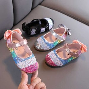 Sneakers herfstmeisjes schoenen bling mary janes gestreepte glitter dance kinderen baby flats regenboog kind rug boog peuters 230313