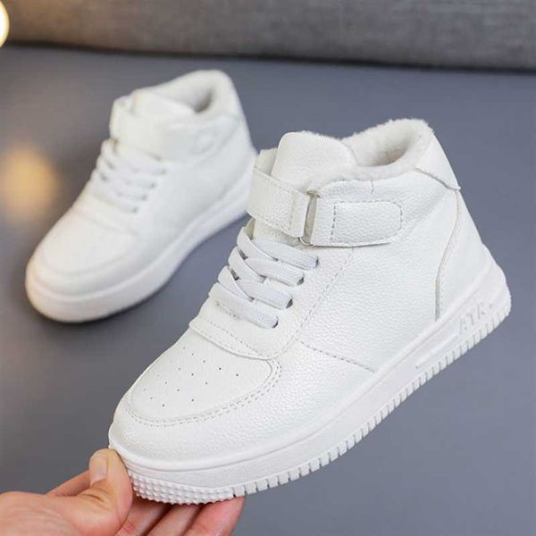 Zapatillas de deporte para bebés, niños y niñas, zapatos casuales, zapatillas de deporte de cuero para niños, suaves, planas, altas, impermeables, blanco, negro, rojo, zapatos de bota para niños, Chaussure EnfantHKD230701