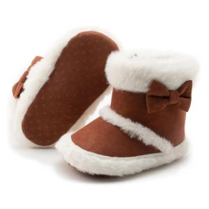 Baskets chaussures bébé nouveau-né les chaussettes d'hiver chaudes de Noël mignon arc en molleton de neige de neige doux pour les filles de garçons filles