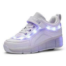 Sneakers Black Pink White USB Charging Fashion Girls Boys Led Light Roller Skate Shoes For Children Kids Sneakers with Wheels One Wheels