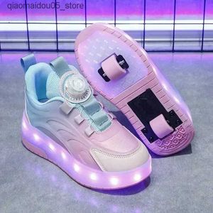 Sneakers Boys and Girls Childrens USB USB Cargo de ocio luminoso Ruedas LED LED LIGHT Outdoor Parkour Roller Skate Sports Q240413