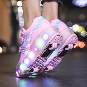 Zapatillas para niños y niñas patines de remolque zapatos lámparas brillantes led niños moda deportes luminoso con ruedas casuales zapatillas de patinaje