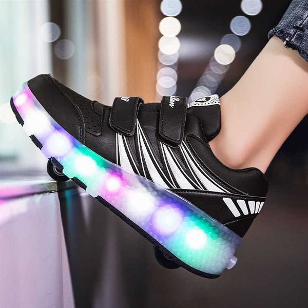 Zapatillas de deporte para niños y niñas, patines de ruedas, luz LED brillante, moda para niños, deporte luminoso, zapatillas de patinaje informales con ruedas L230223