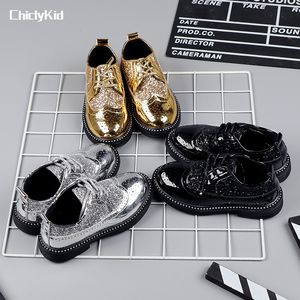 Sneakers Boys Hollow Out Silver Shoes Leather For Kids Party Wedding Dance Jurk Peuter Fashion Children Flat Golden Autumn 230424