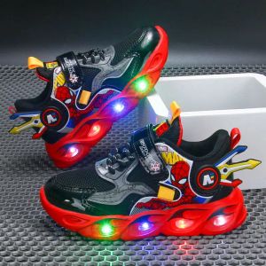 Zapatillas de deporte para niños zapatos deportivos de dibujos deportivos primavera led otoño led iluminación malla negro para niños rojos para niños pequeños talla 2237